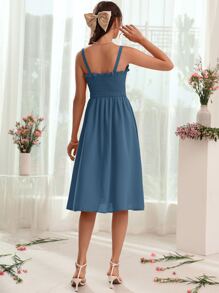 Mulvari 上身打攬褶邊吊帶連衣裙 - 霧霾藍 - 查看 2