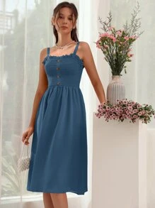 Mulvari 上身打攬褶邊吊帶連衣裙 - 霧霾藍 - 查看 3