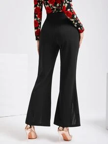 Modelyn High Waist Slit Hem Flare Leg Trousers - Black - View 2