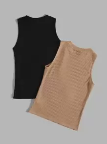SHEIN EZwear 2pcs/Set Casual Solid Color Knit Tank Top - Multicolor - View 2