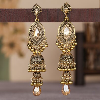 Bell Round Ball Tassel Drop Jhumka Earrings