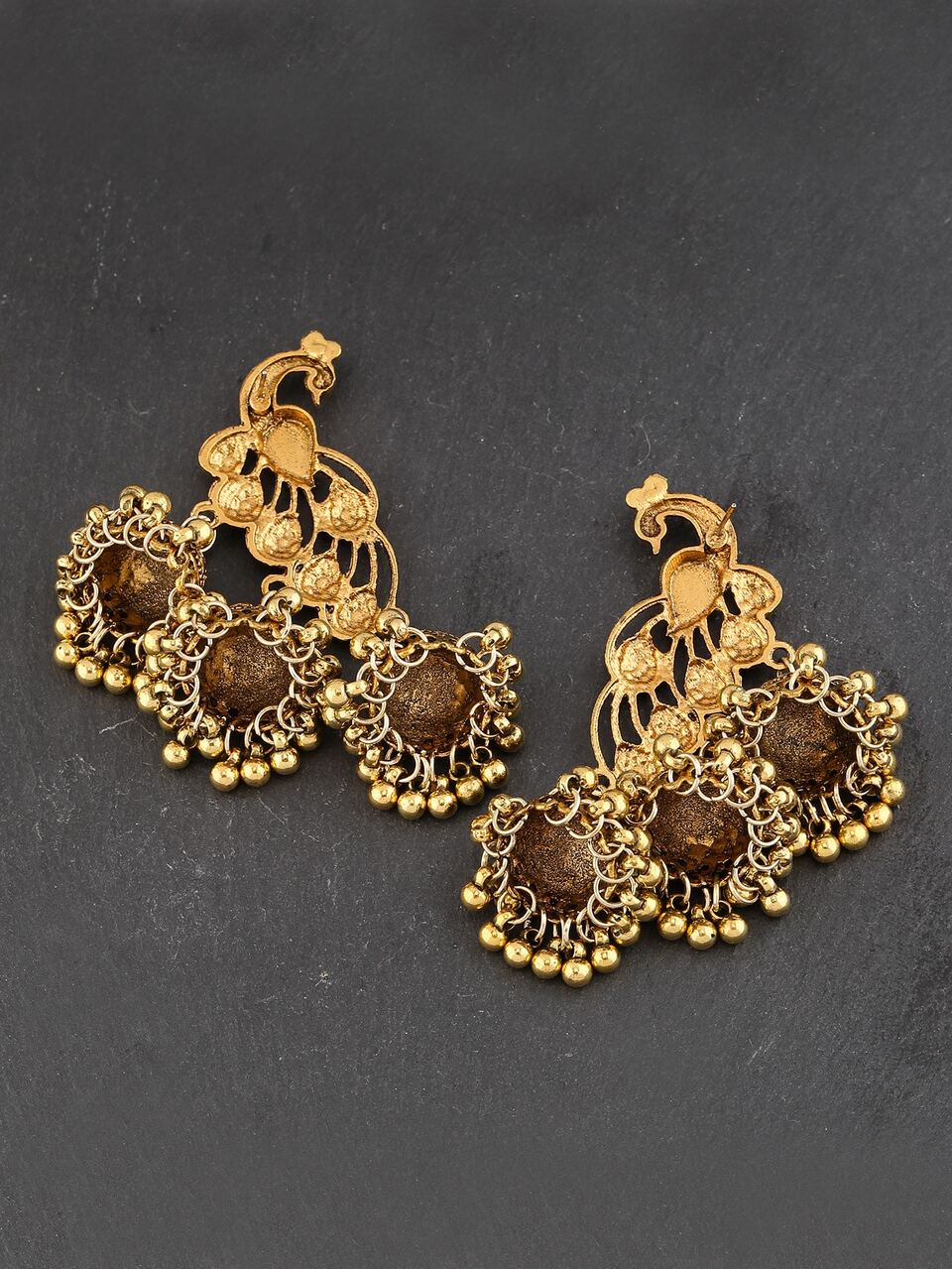 Peacock Bell Round Ball Tassel Drop Earrings