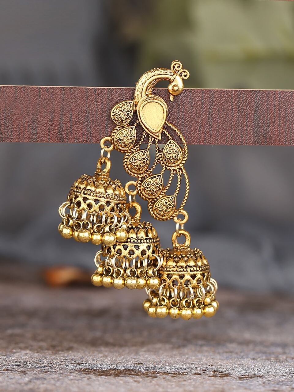 Peacock Bell Round Ball Tassel Drop Earrings