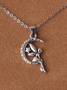 1 pieza Collar con colgante de ángel de color plateado para niñas - Plata antigua - Ver 9