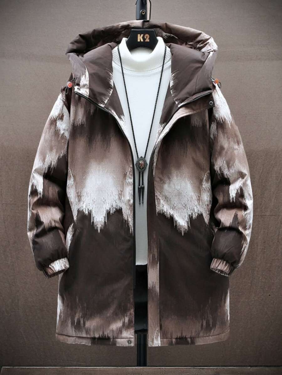 Manfinity 男士扎染抽绳连帽夹棉大衣（不含毛衣） - 彩色 - 查看 1