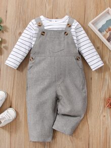 Baby Boy Striped Bodysuit With Overalls - Multicolor - View 1