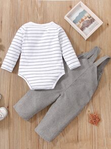 Baby Boy Striped Bodysuit With Overalls - Multicolor - View 2
