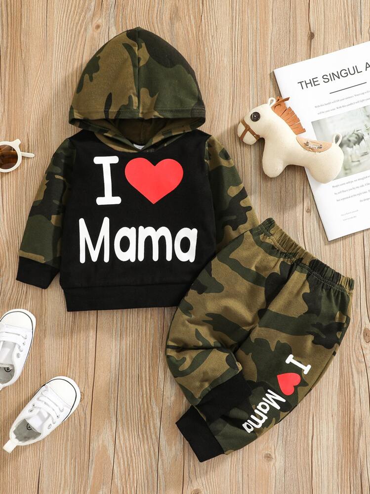 Đứa bé trai Đồ họa Camo & khẩu hiệu Áo Hoodie & Quần thể thao - Nhiều màu - Xem 1