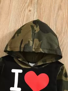 男嬰迷彩和標語圖案連帽衫和運動褲 - 彩色 - 查看 3