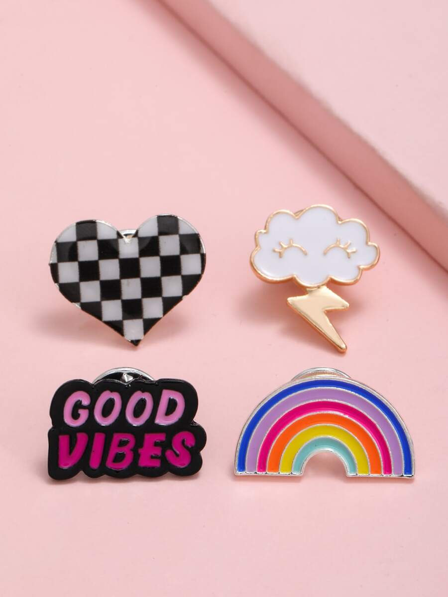 Niñas 4 piezas Broche con patrón de cuadros con adorno de corazón - Multicolor - Ver 1