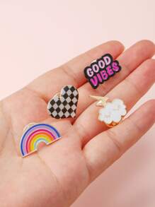 Niñas 4 piezas Broche con patrón de cuadros con adorno de corazón - Multicolor - Ver 3