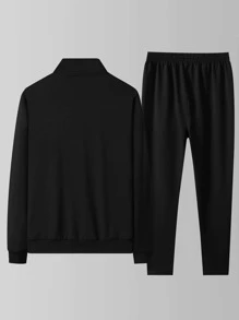 Manfinity Homme Men Letter Graphic Zipper Up Jacket And Joggers - Black - View 2