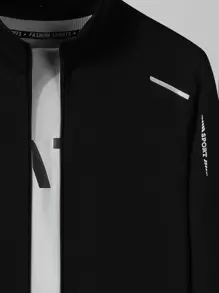 Manfinity Homme Men Letter Graphic Zipper Up Jacket And Joggers - Black - View 3