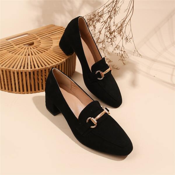 

Minimalist Horsebit Decor Chunky Loafers, Black