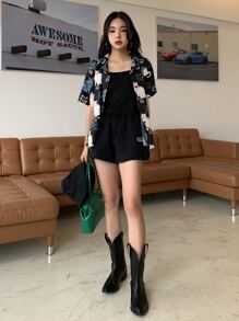 DAZY Chinese Letter & Cat Print Shirt Summer Easter - Multicolor - View 6