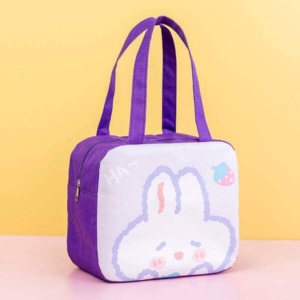 

Cartoon Rabbit Print Lunch Bag, Multicolor