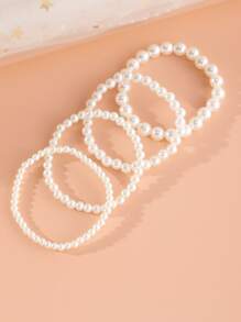 4pcs Girls Faux Pearl Bracelet