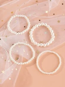 4pcs Girls Faux Pearl Bracelet