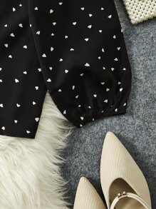 SHEIN Clasi Plus Polka Dot Lantern Sleeve Blouse - Black - View 5