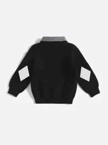 小男童菱形印花翻領領套頭毛衣 - 黑色 - 查看 2
