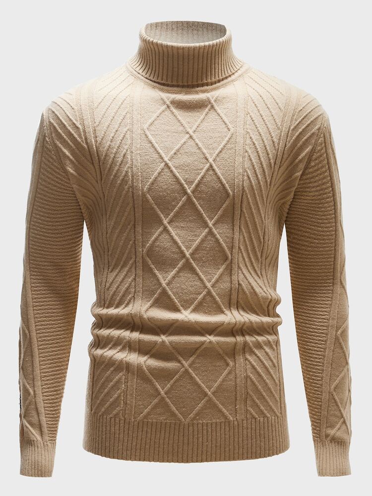 Manfinity Men Turtleneck Argyle Textured Sweater - Khaki - View 1