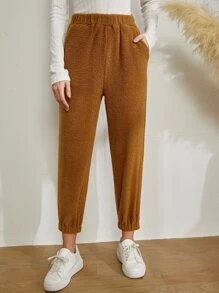 Quần nữ Túi màu trơn Giải trí - màu nâu - Xem 1