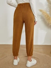 Quần nữ Túi màu trơn Giải trí - màu nâu - Xem 2