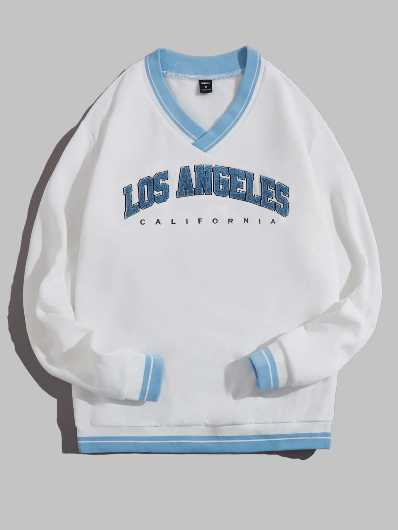 Manfinity VCAY Loose Men's Letter Embroidery Striped Trim Pullover - White - View 1