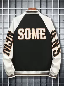 Manfinity Roughcore Men Letter Embroidery Colorblock Raglan Sleeve Striped Trim Varsity Loose Jacket Without Tee - Multicolor - View 2