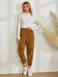 Quần nữ Túi màu trơn Giải trí - màu nâu - Xem 3