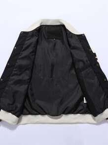 Manfinity Roughcore Men Letter Embroidery Colorblock Raglan Sleeve Striped Trim Varsity Loose Jacket Without Tee - Multicolor - View 3