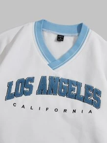 Manfinity VCAY Loose Men's Letter Embroidery Striped Trim Pullover - White - View 3