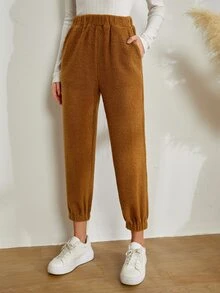 Quần nữ Túi màu trơn Giải trí - màu nâu - Xem 4