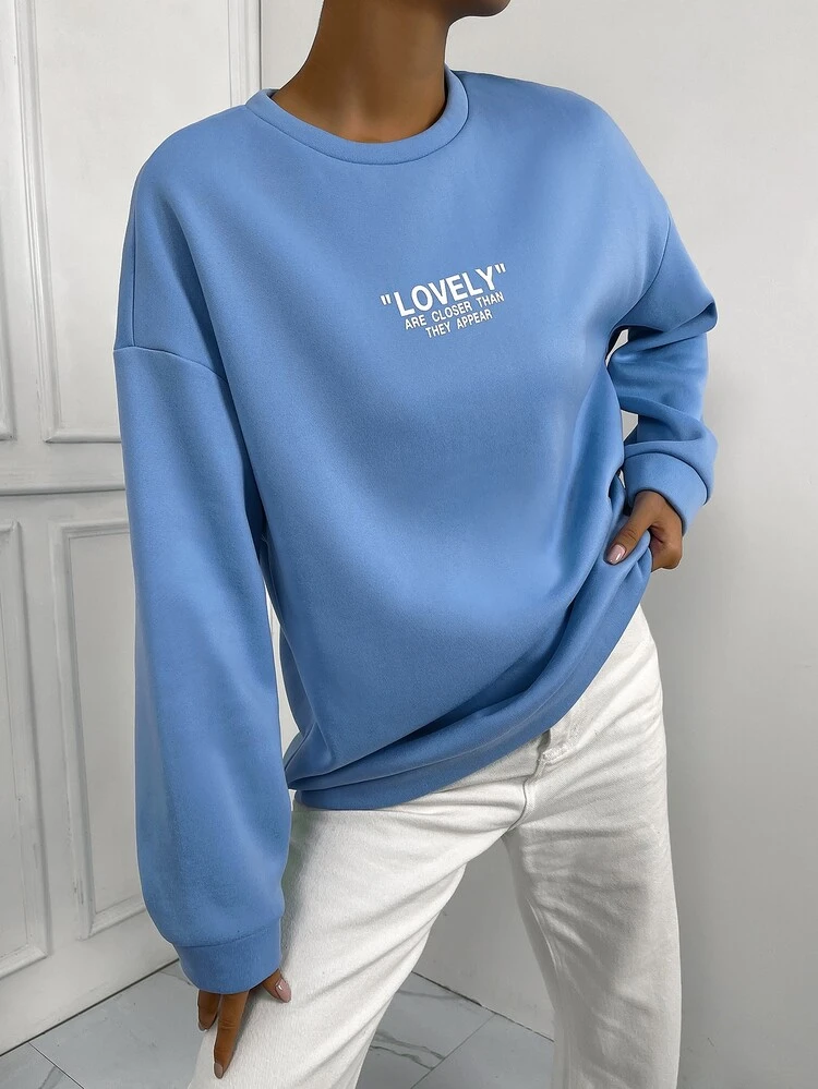 Slogan Graphic Drop Shoulder Sweatshirt