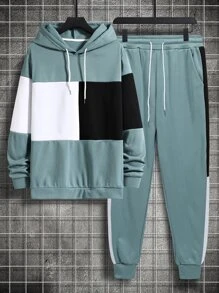 Manfinity Bộ hai mảnh Nam Dây kéo Sọc bên Khối Màu Giải trí - Màu xanh Cadet - Xem 1