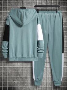 Manfinity Bộ hai mảnh Nam Dây kéo Sọc bên Khối Màu Giải trí - Màu xanh Cadet - Xem 2