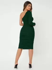 SHEIN SXY 單肩褶邊緊身連衣裙