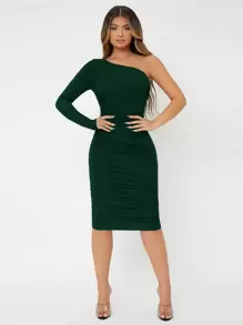 SHEIN SXY 單肩褶邊緊身連衣裙