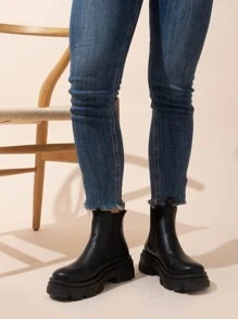 Women's Classic Comfortable Casual Chelsea Boots For Autumn & Winter With Pu Upper And Elastic Closure - Black - View 5