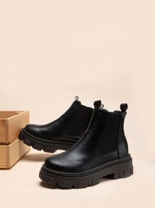 Women's Classic Comfortable Casual Chelsea Boots For Autumn & Winter With Pu Upper And Elastic Closure - Black - View 6