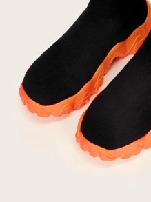 CUCCOO BASICS Knit Detail Slip On Sock Sneakers Tainers - Black - View 4