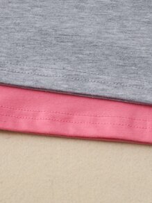 SHEIN Niñas 2 piezas Camiseta con estampado de slogan y dibujos animados ribete con fruncido - Multicolor - Ver 4