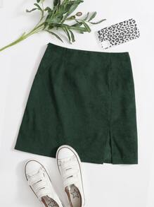 SHEIN EZwear Váy nữ Chia Dây kéo màu trơn Giải trí - Màu xanh lá cây đậm - Xem 1