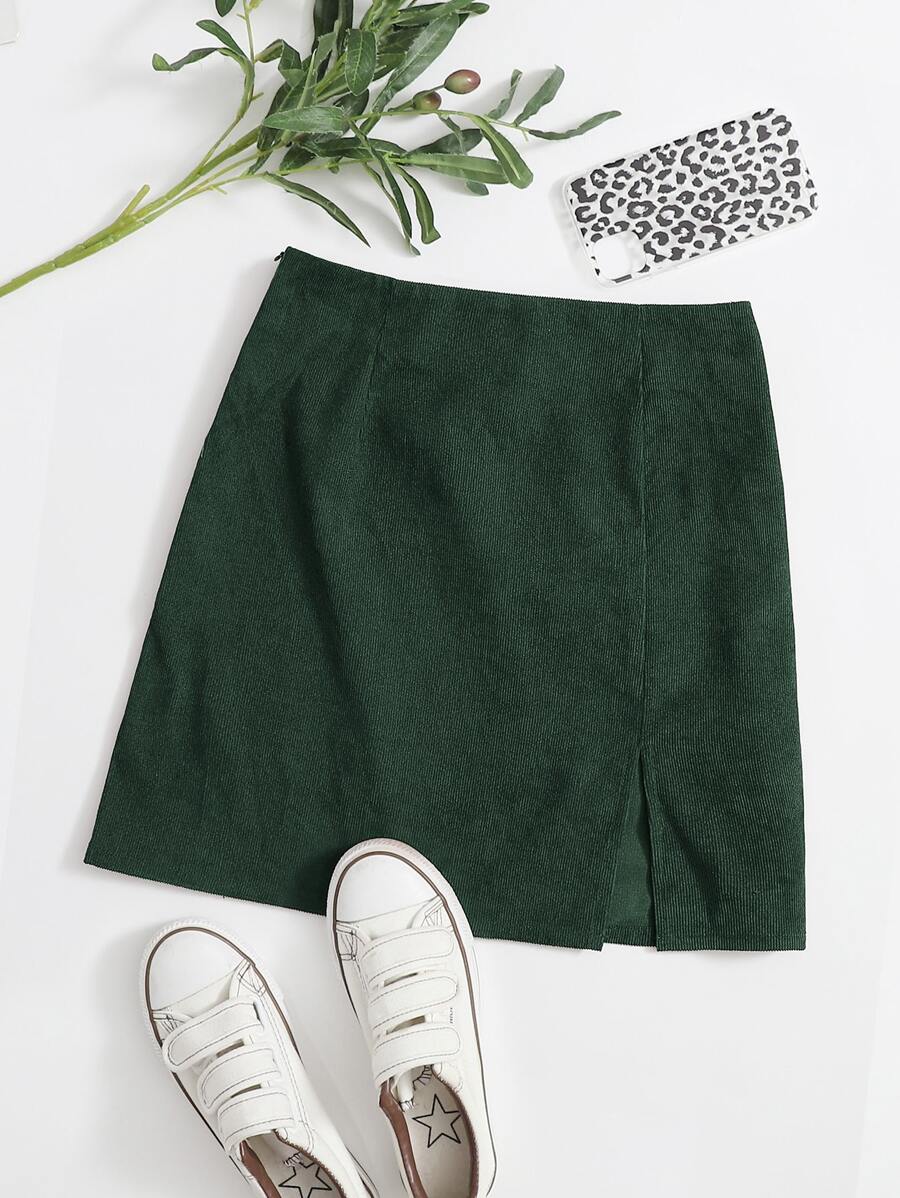 SHEIN EZwear Váy nữ Chia Dây kéo màu trơn Giải trí - Màu xanh lá cây đậm - Xem 1