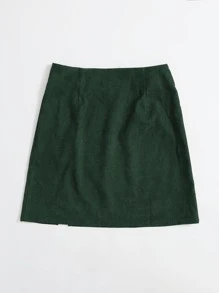 SHEIN EZwear Váy nữ Chia Dây kéo màu trơn Giải trí - Màu xanh lá cây đậm - Xem 2