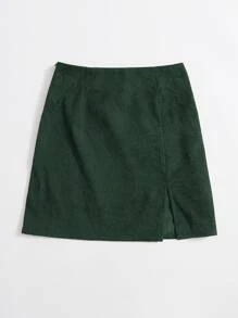 SHEIN EZwear Váy nữ Chia Dây kéo màu trơn Giải trí - Màu xanh lá cây đậm - Xem 3