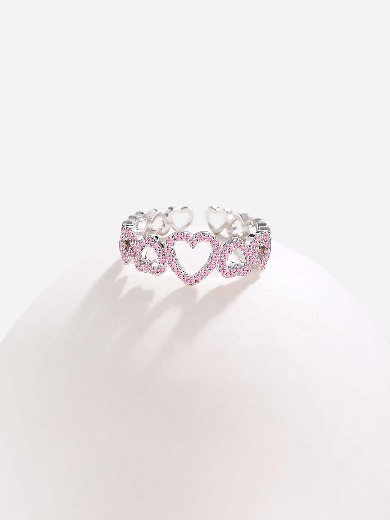 1 Chiếc Nhẫn Cưới Cô Dâu Trái Tim Rỗng Lãng Mạn Đính Đá Zirconia Cho Lễ Đính Hôn & Kỷ Niệm - Hồng - Xem 1