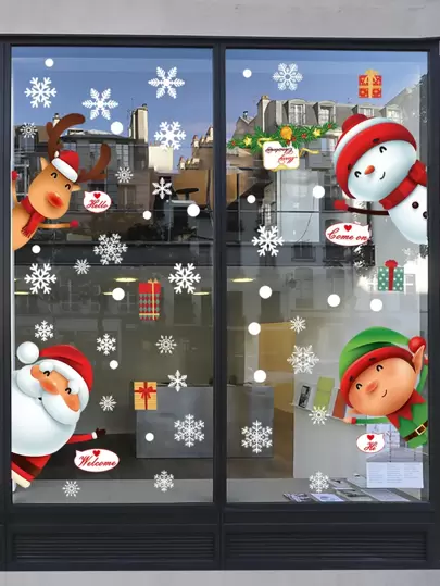 4pcsChristmasCartoonGraphicWallSticker - Popular on SHEIN