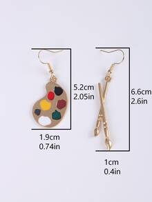 女孩調色板和畫筆垂墜式不匹配耳環