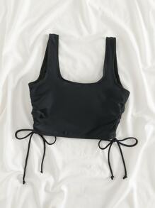 SHEIN Swim 素色側抽繩比基尼泳裝上衣